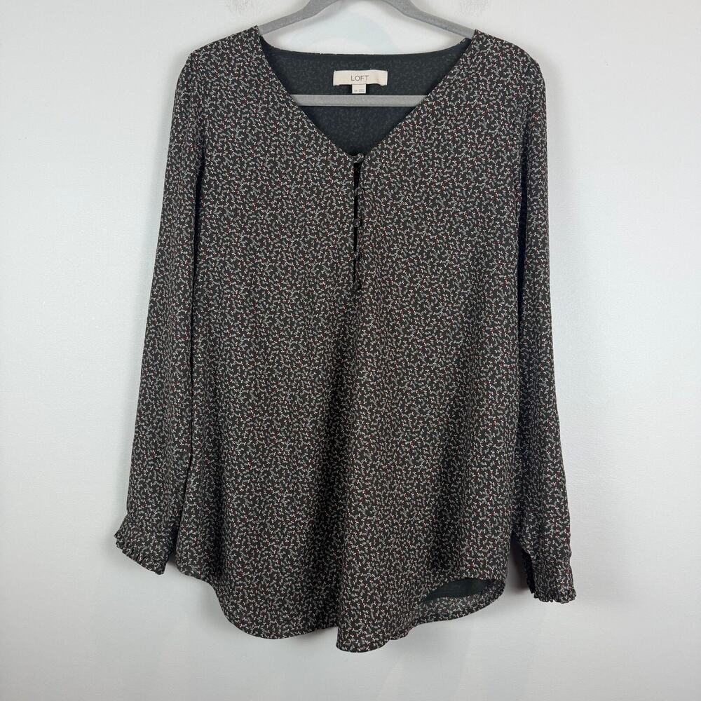 LOFT Top Women's Small Black Ditsy‎ Floral Popover Blouse Cottage Office Career
